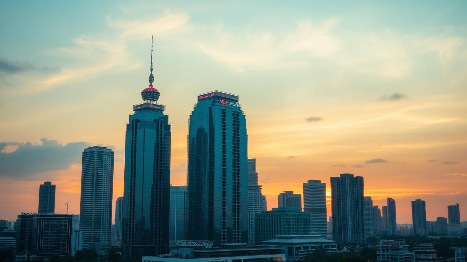 Bangkok skyline at dusk with luxury condominium towers