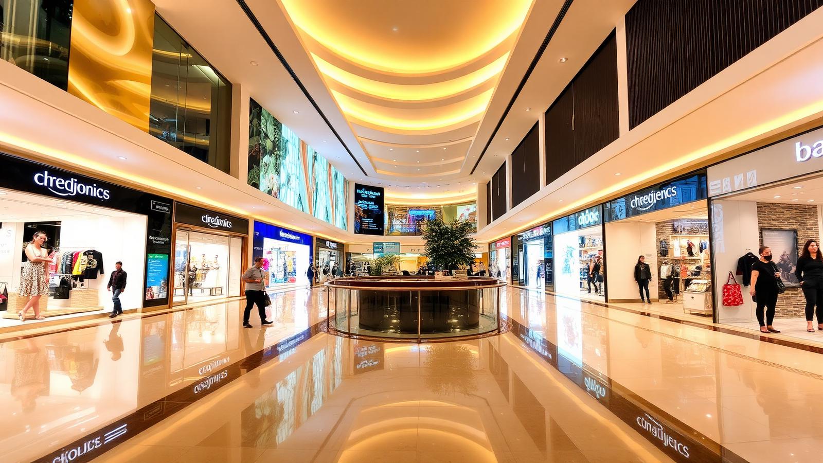 Luxury shopping mall interior in central Bangkok with designer storefronts