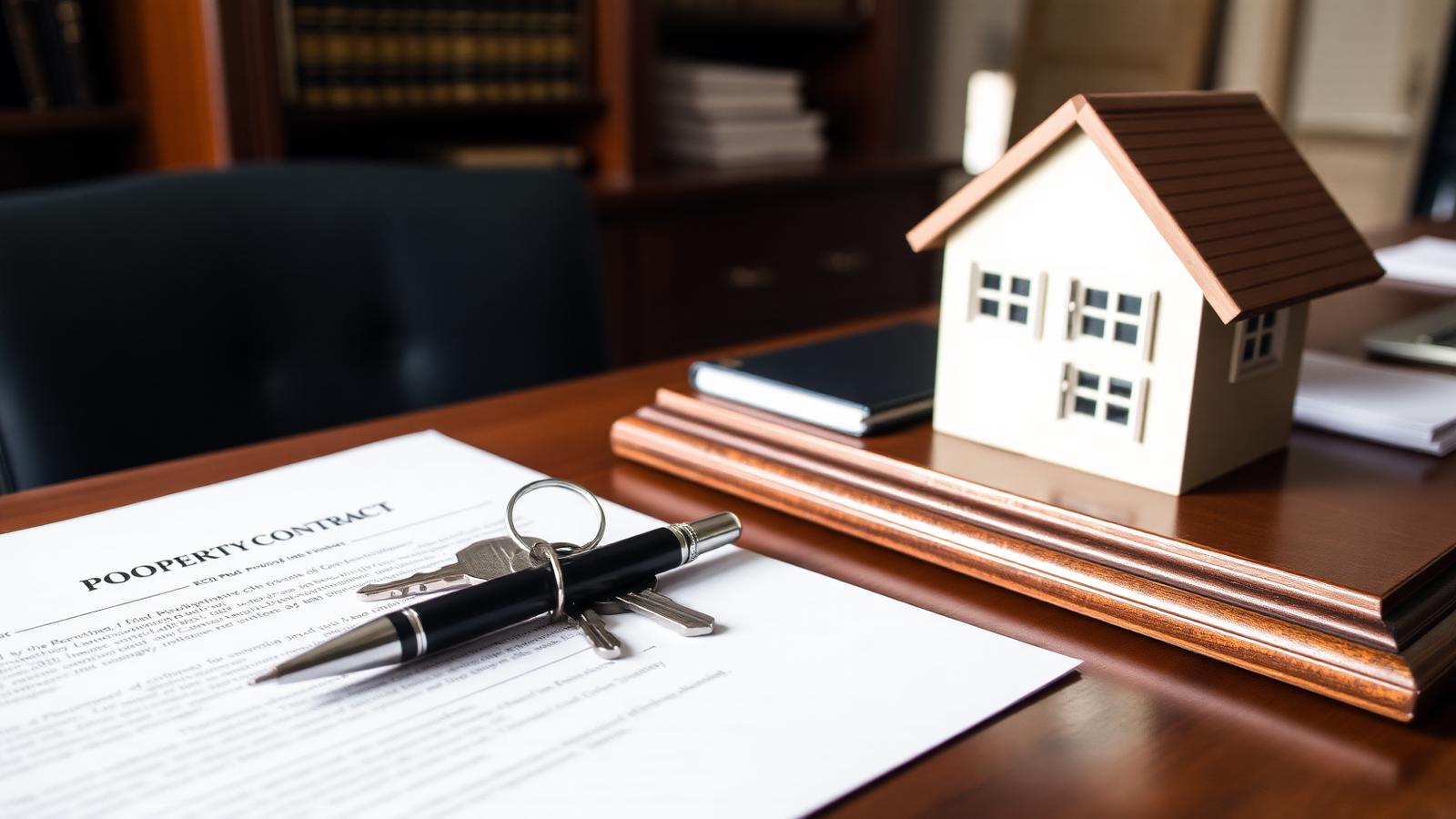 Property contract documents and keys on a desk in a Thai law office