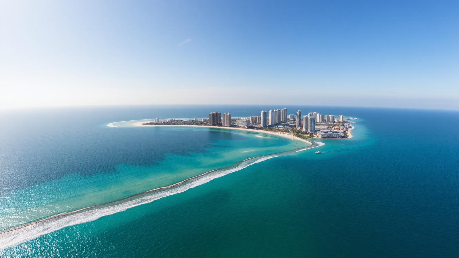 Aerial view of Pattaya bay with beachfront condominium towers